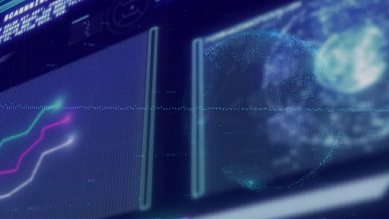 On receiving data pulse, dual-panel display showing globe brightening and traces sweeping upward