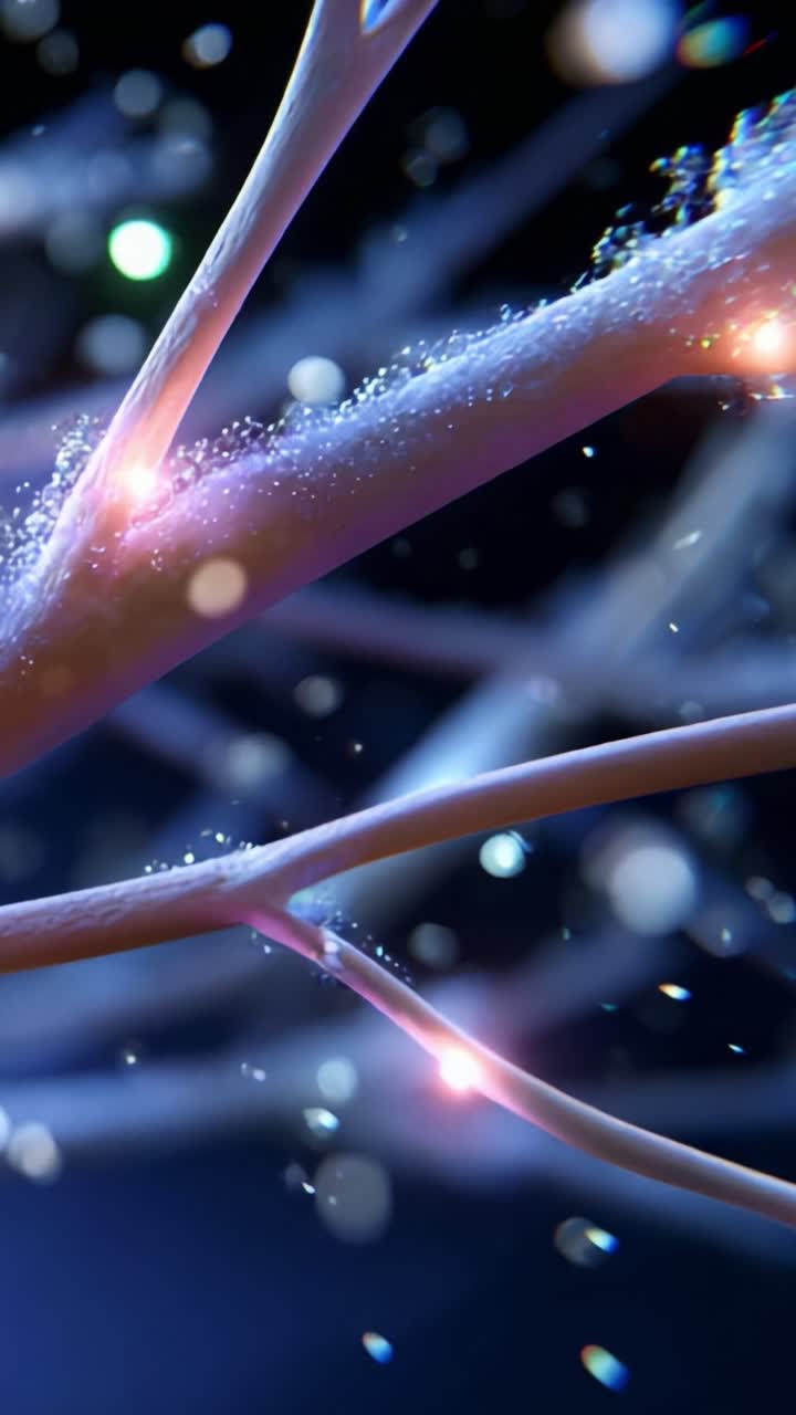 Captivating Macro View of Glowing Biological Structures Showcasing Intricate Filaments and Bubbles in a Darkened Environment, Emphasizing Natural Beauty and Complexity of Life Forms