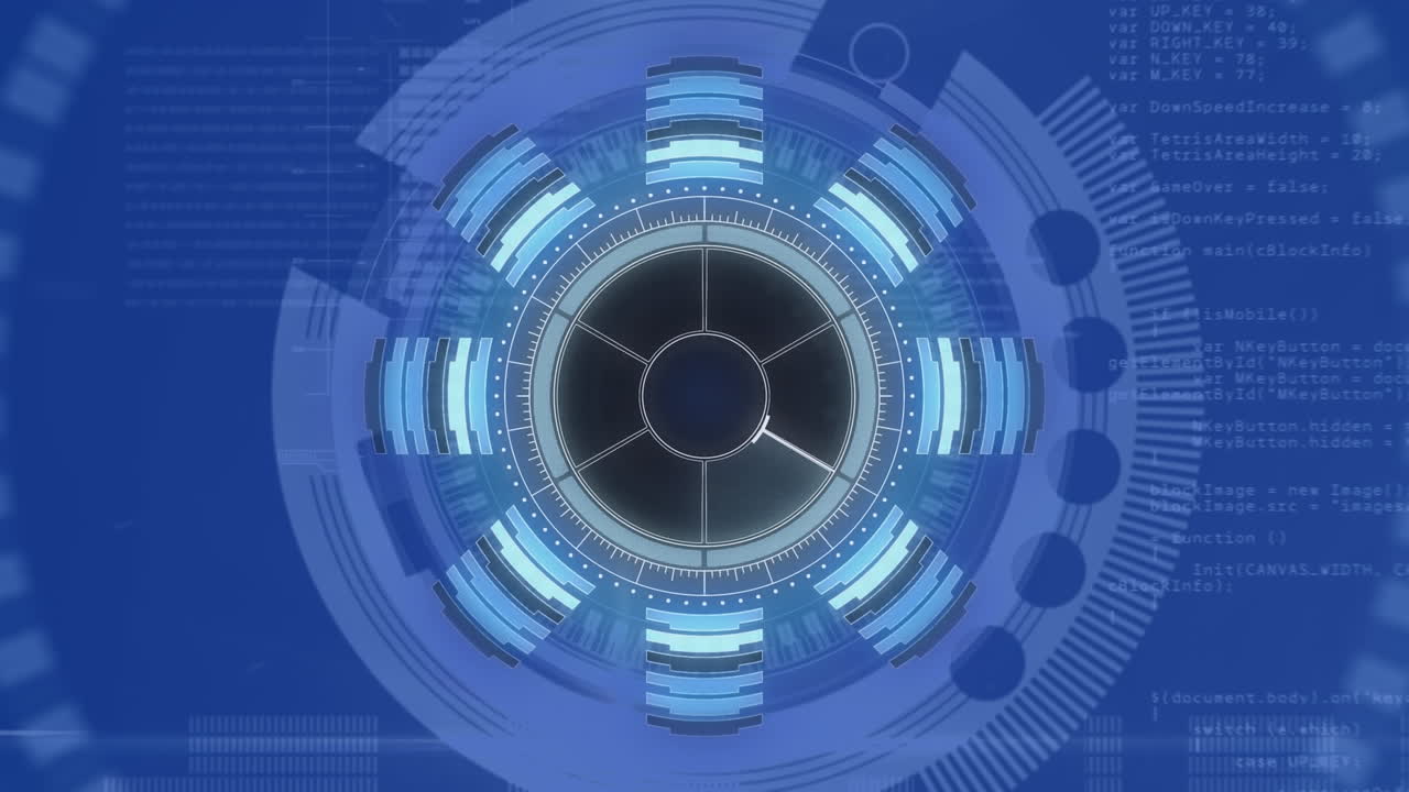 丸いスキャナーのデジタルアニメーションと青い背景のデータ処理