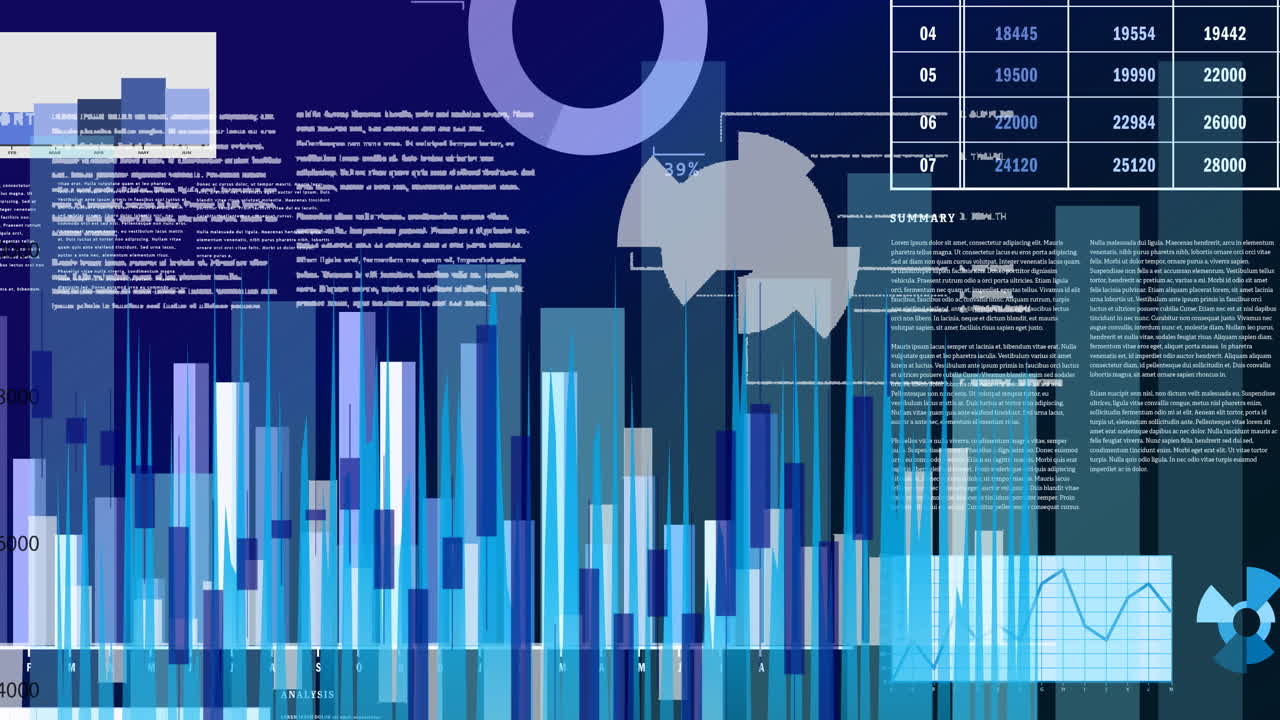Animation of data processing with blue line and statistics recording