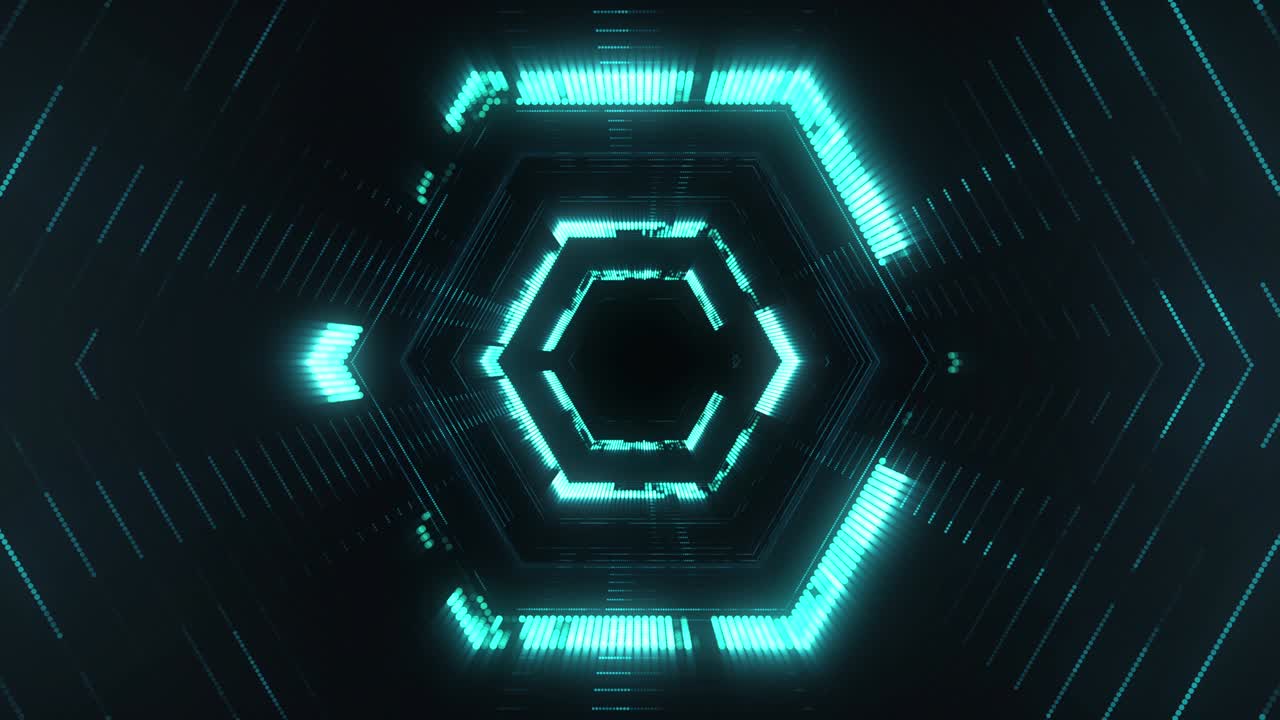 Creative cyberspace background of a digital tunnel. Abstract futuristic texture with hexagons. Seamless loop.