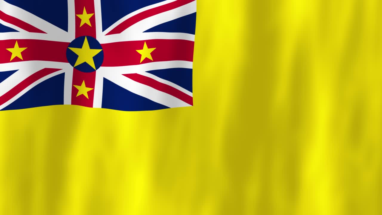 Niue flag country animation 3D symbol design waving in wind movement national patriotism world culture emblem banner republic South Pacific Ocean Polynesia Union Jack yellow stars