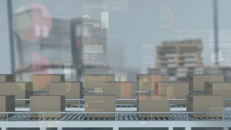 procesamiento de datos estadísticos en múltiples cajas de entrega en cinta transportadora contra el almacén