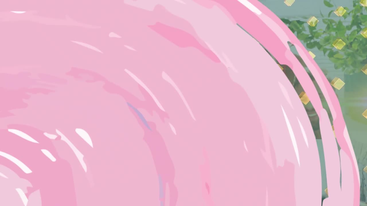 백인 남성 위에 분홍색 모양의 애니메이션.