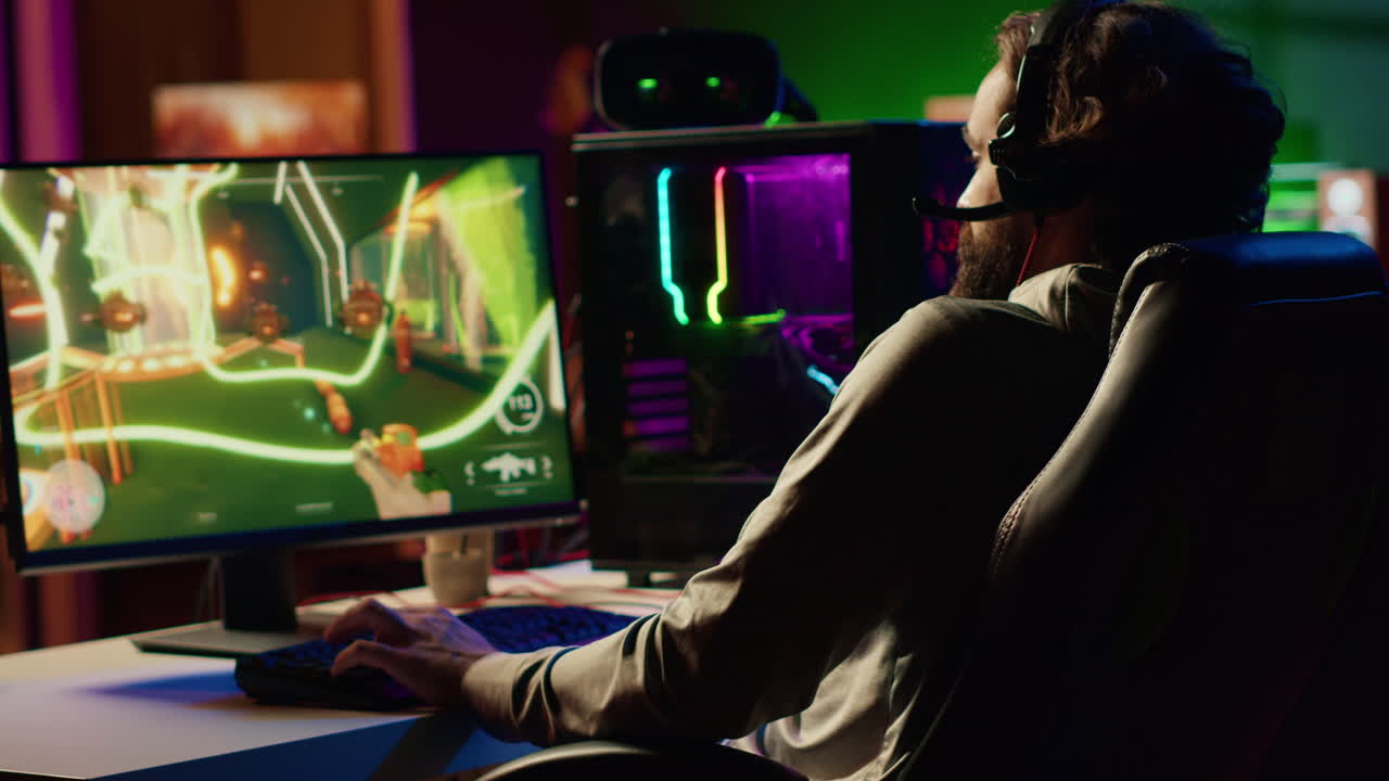 Upset gamer throwing headphones in anger after receiving game over screen, feeling rage