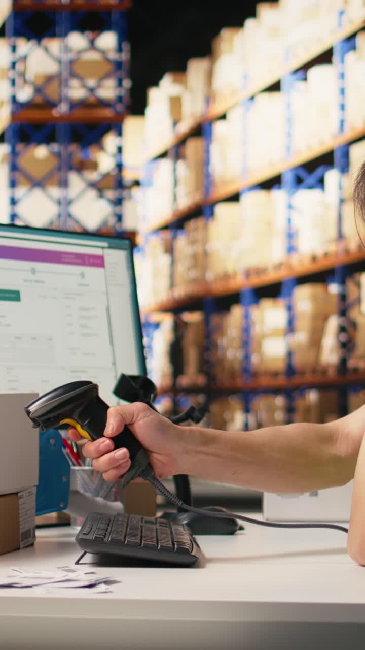 Vertical Video Sleepy asian staff member dealing with burnout in industrial warehouse