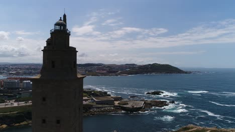 Aerial-View-Shot-of-Tower-of-Hercules-lighthouse-located-in-the-city-of-La-Coruna