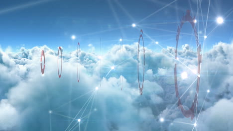 animación del escaneo del alcance y la red de conexiones a través de nubes