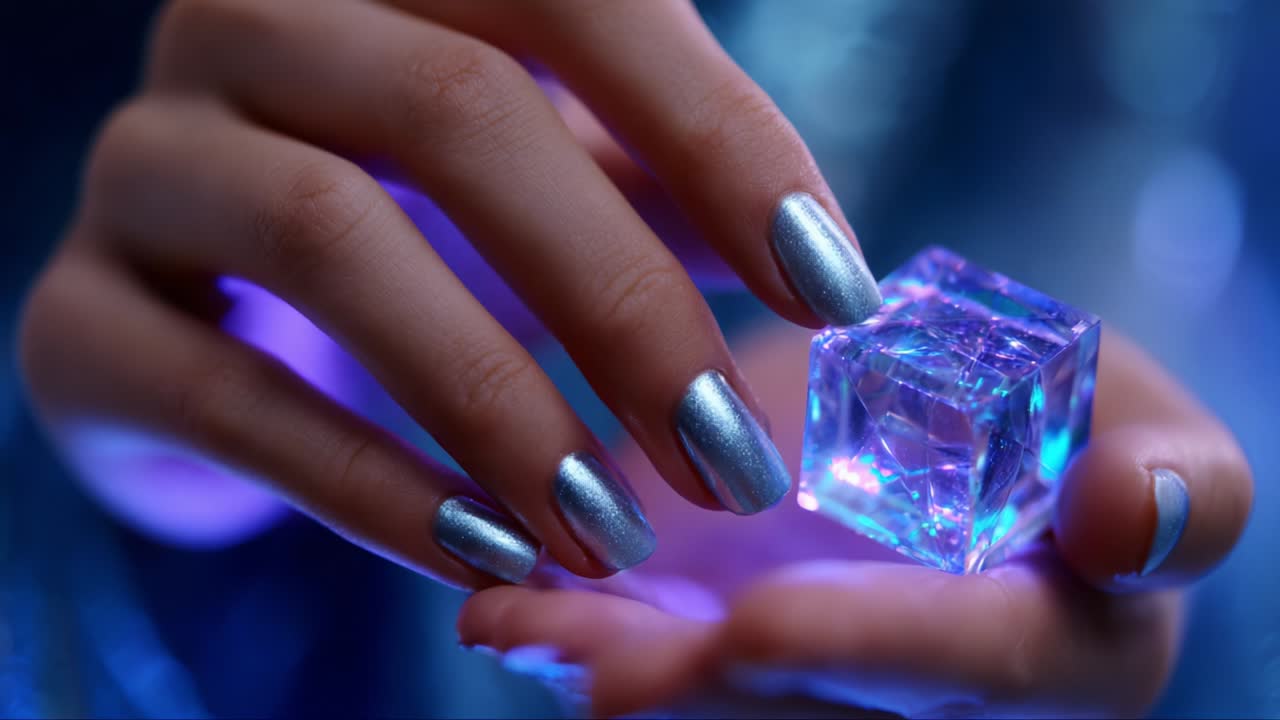 Blue nails holding a glowing cube