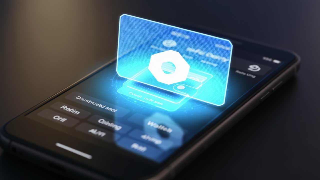 A Virtual Wallet Interface Displaying Digital Assets and Transaction Options, Showcasing Advanced Technology and User Interaction in a Modern Mobile Application