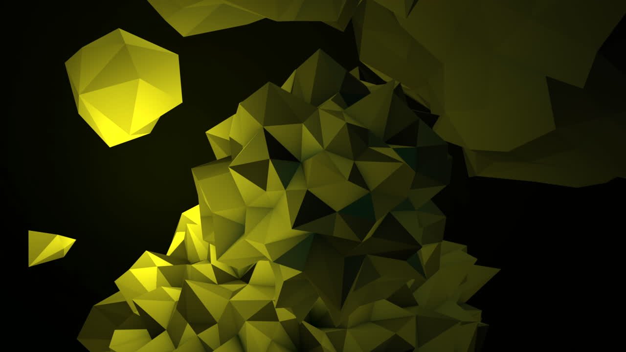 orbe líquido amarillo futurista y triángulos en degradado negro oscuro