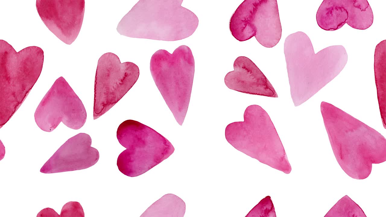 Abstract background with hand drawn watercolor hearts. Looped Animation.