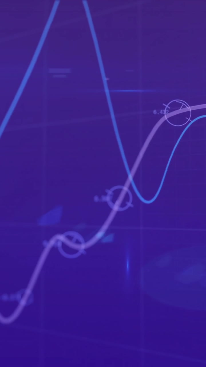 Animation of financial data processing with glowing spot on purple background