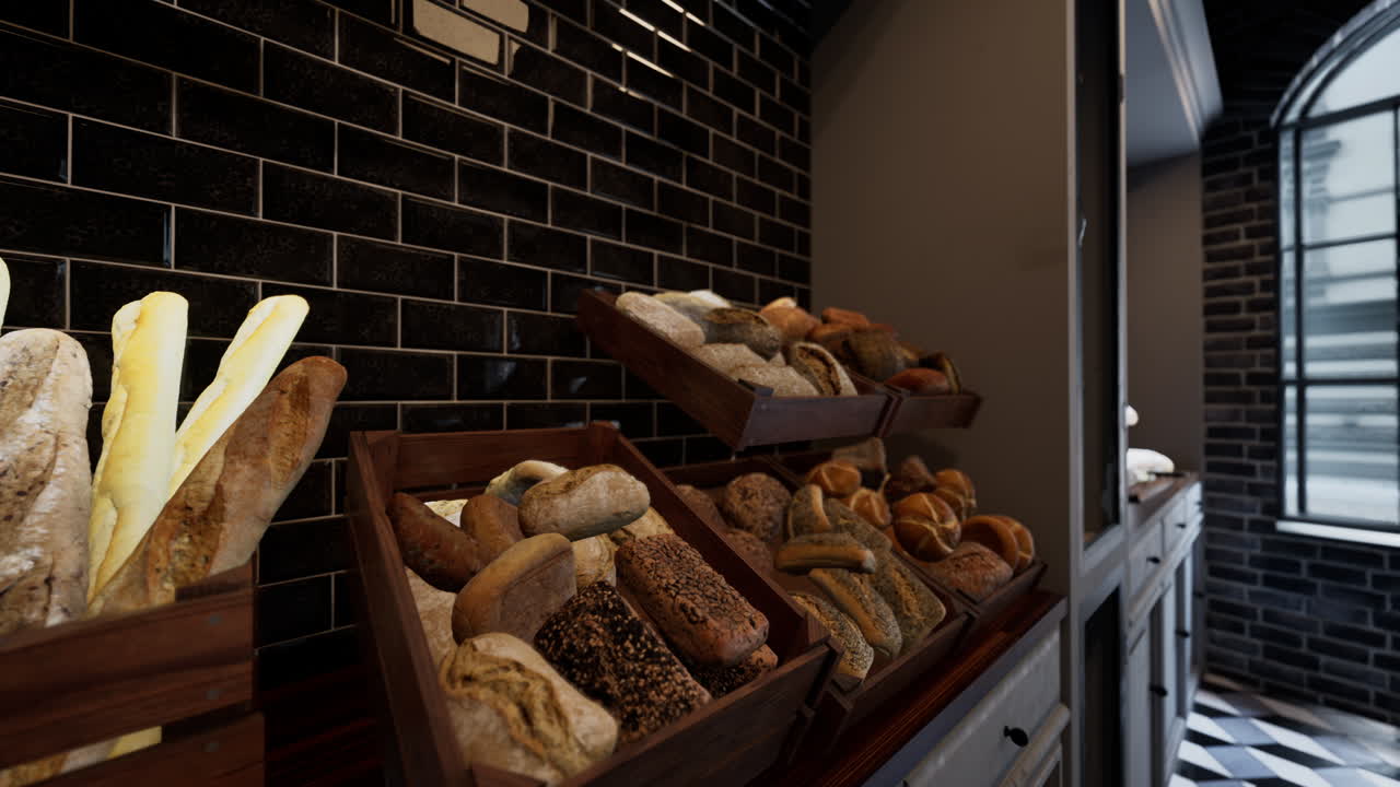 крупный план вкусного хлеба, выставленного в пекарне