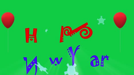 año nuevo parpadeante celebrando texto en fondo verde