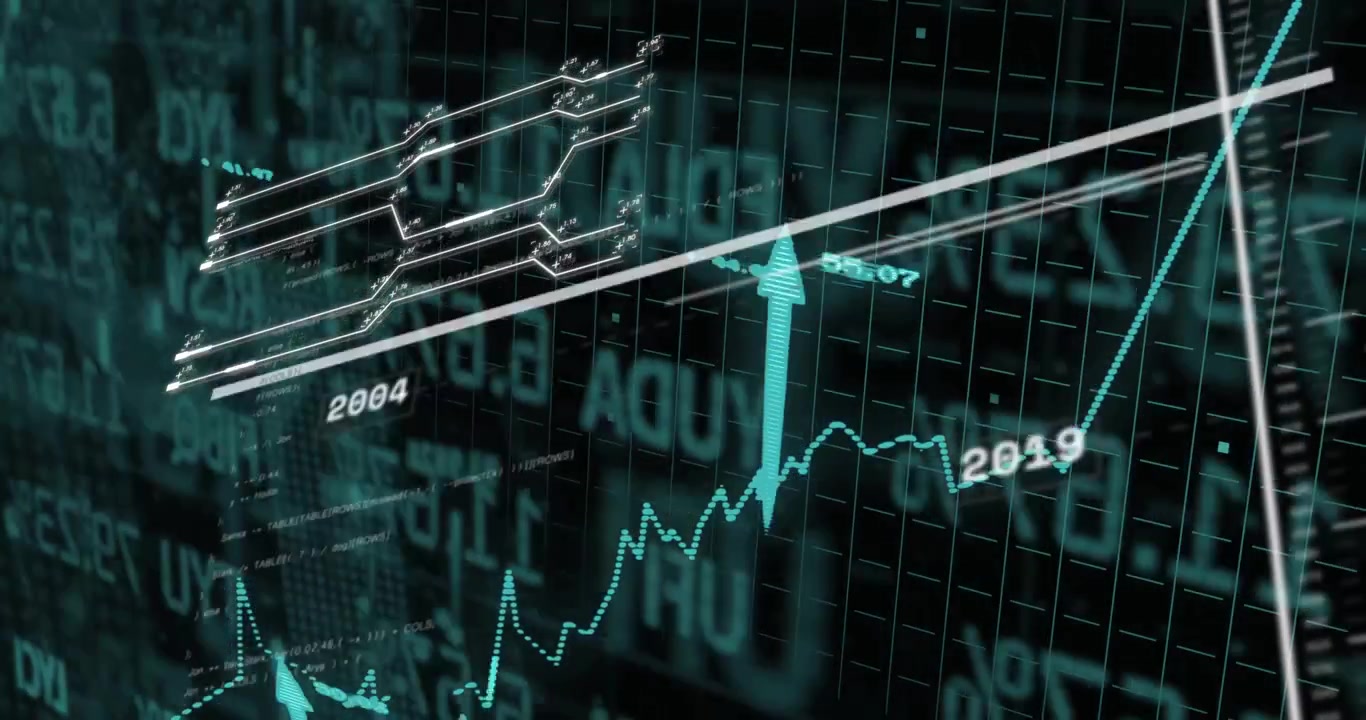 Tumman turkoosin 3D-ruudukon avautuminen käynnistää turkoosin viivakaavion, joka jäljittää datatrendiä ja visualisoi kasvua.