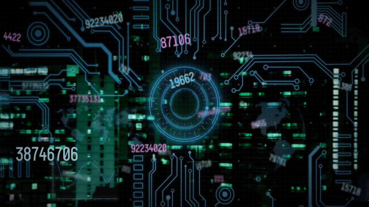 Animation of data processing over cityscape
