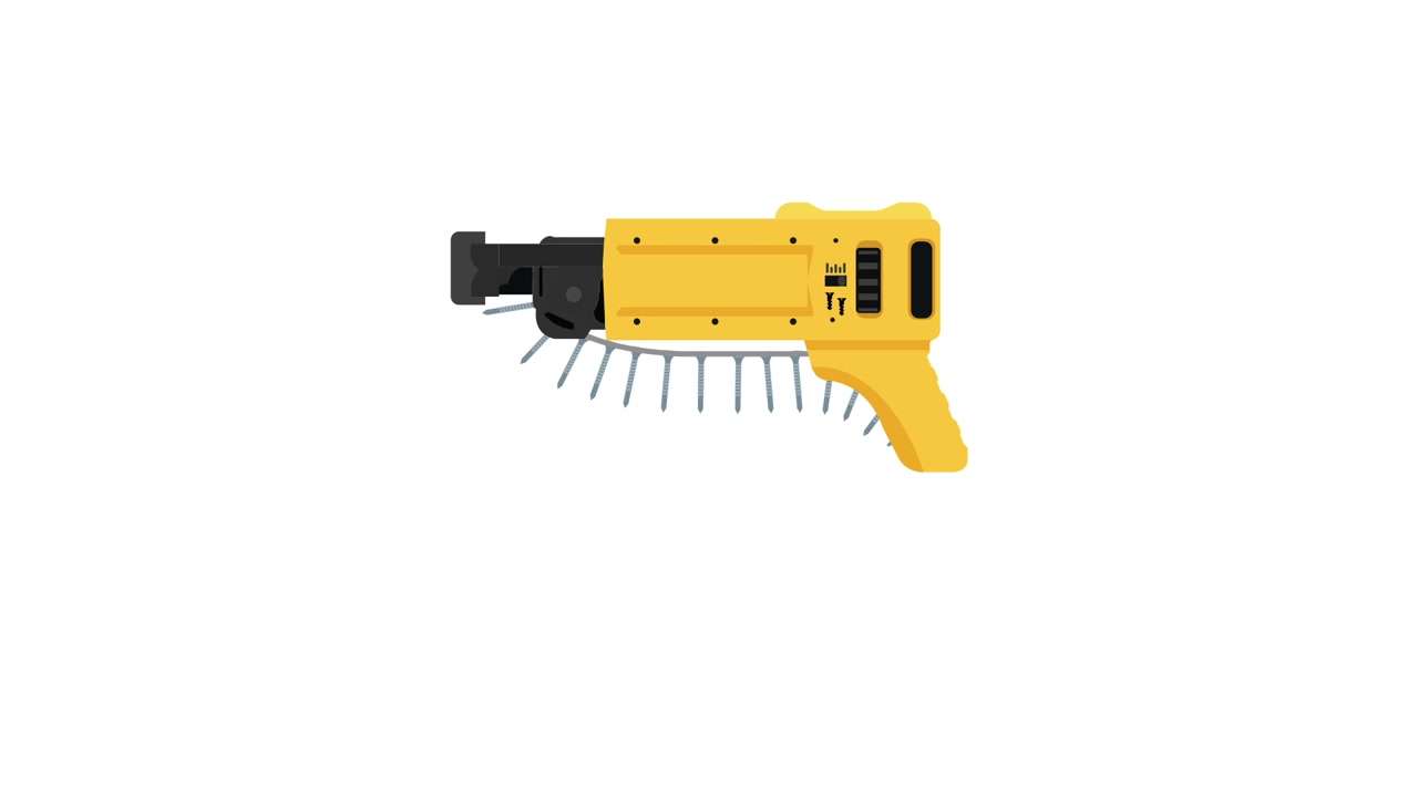 Animated Drywall Screw Gun Loading and Firing Screws
