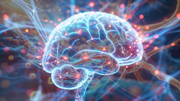 Abstract Cervello umano con connessioni di rete neurale