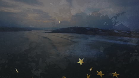 starry animation overlay creating dreamy atmosphere over scenic river landscape