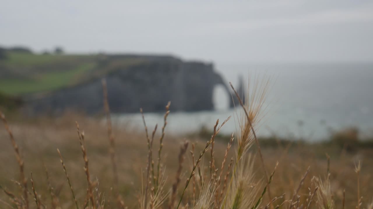 этретат издалека в облачный день во франции
