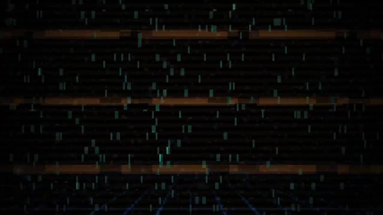 Digital Glitch Effect with Falling Particles and Grid Background