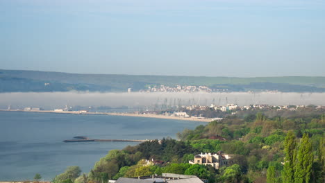 trading port in varna, wrapped in the morning mist