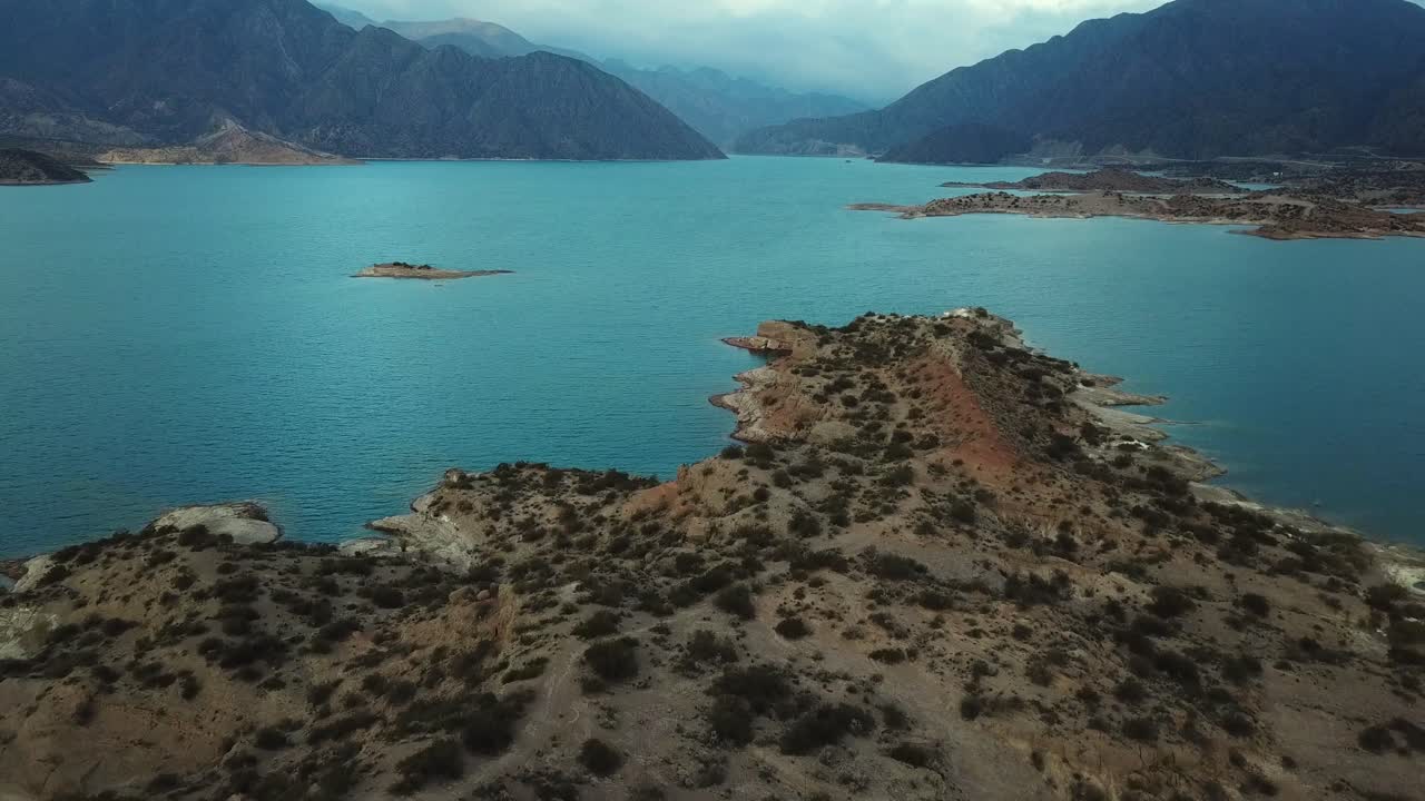 Embalse of Potrerillos big blue lake in Mendoza