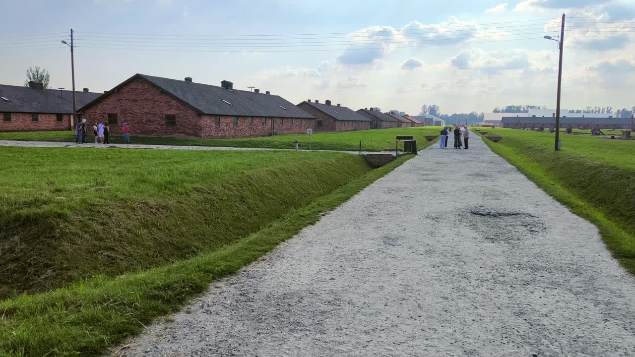 Tourists Visiting Auschwitz-Birkenau, a Former Nazi Concentration Camp Located Near the Town of Oświęcim in Poland - Wide Shot