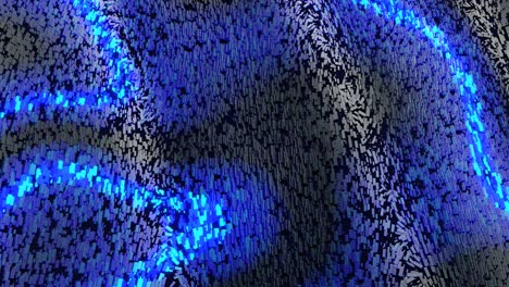 las ondas de color azul corren a lo largo de bloques de brillo forman un hermoso patrón en la superficie ondulada como una guirnalda. 4k bg en bucle abstracto, palos de balanceo como coral. patrón de gradiente abstracto. movimiento de bucle vj
