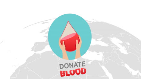 animation of blood donation logo and text over world map