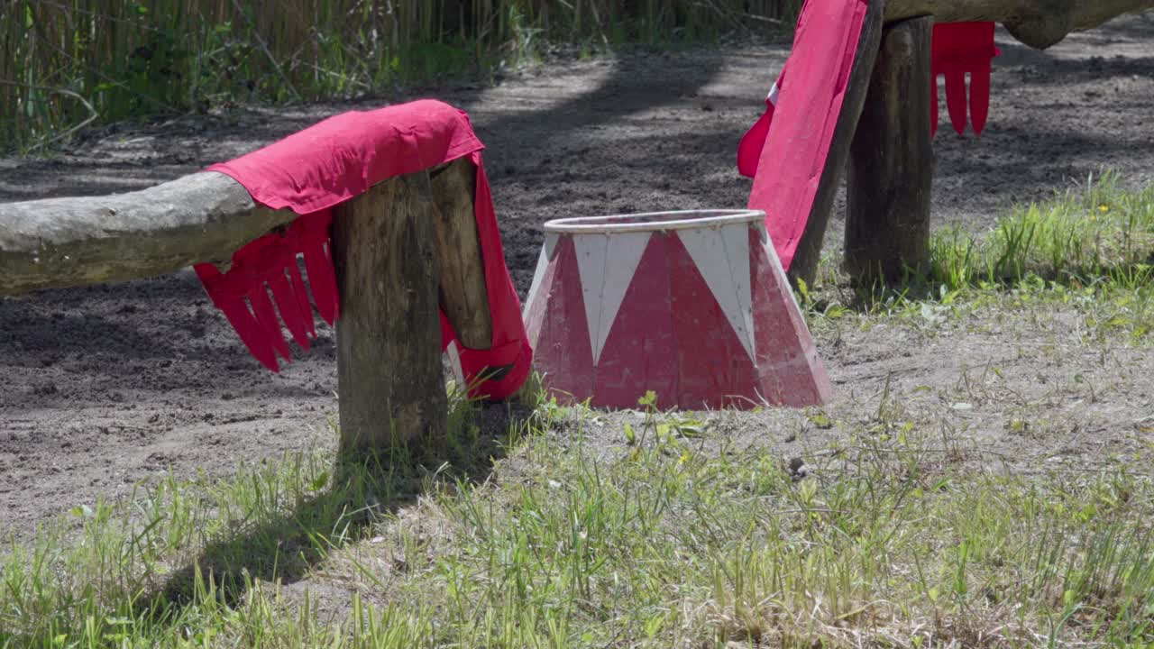 A tournament game obstacle during a horse riding competition