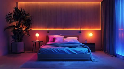cozy bedroom interior with modern lighting