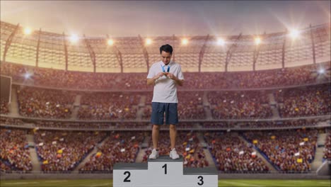 atleta en el podio del ganador
