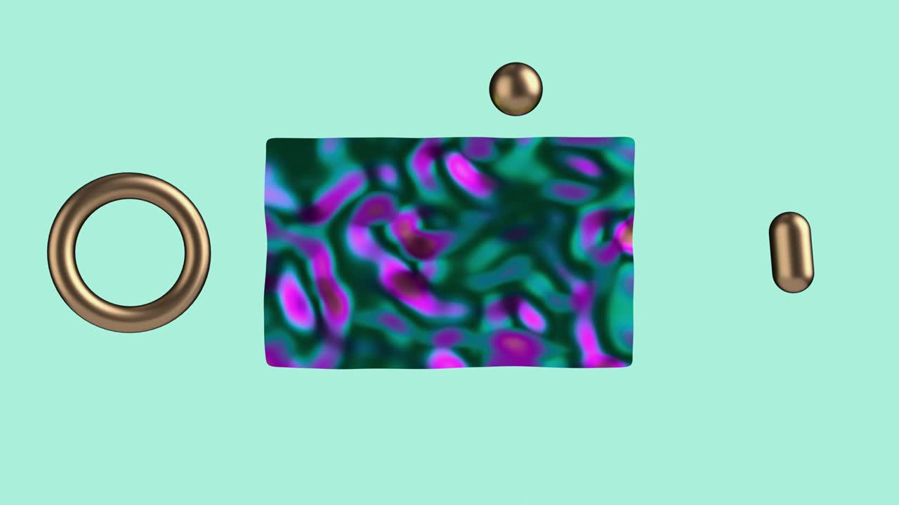 사각형과 금색 기하학적 모양의 발 녹색 배경 추상 3d 렌더링 모션