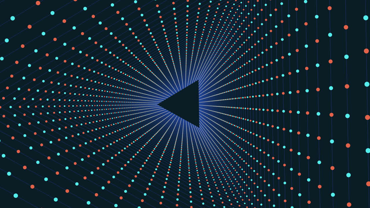 triángulos dentro de triángulos rodeados por un campo de puntos azules, creando un patrón hipnotizante