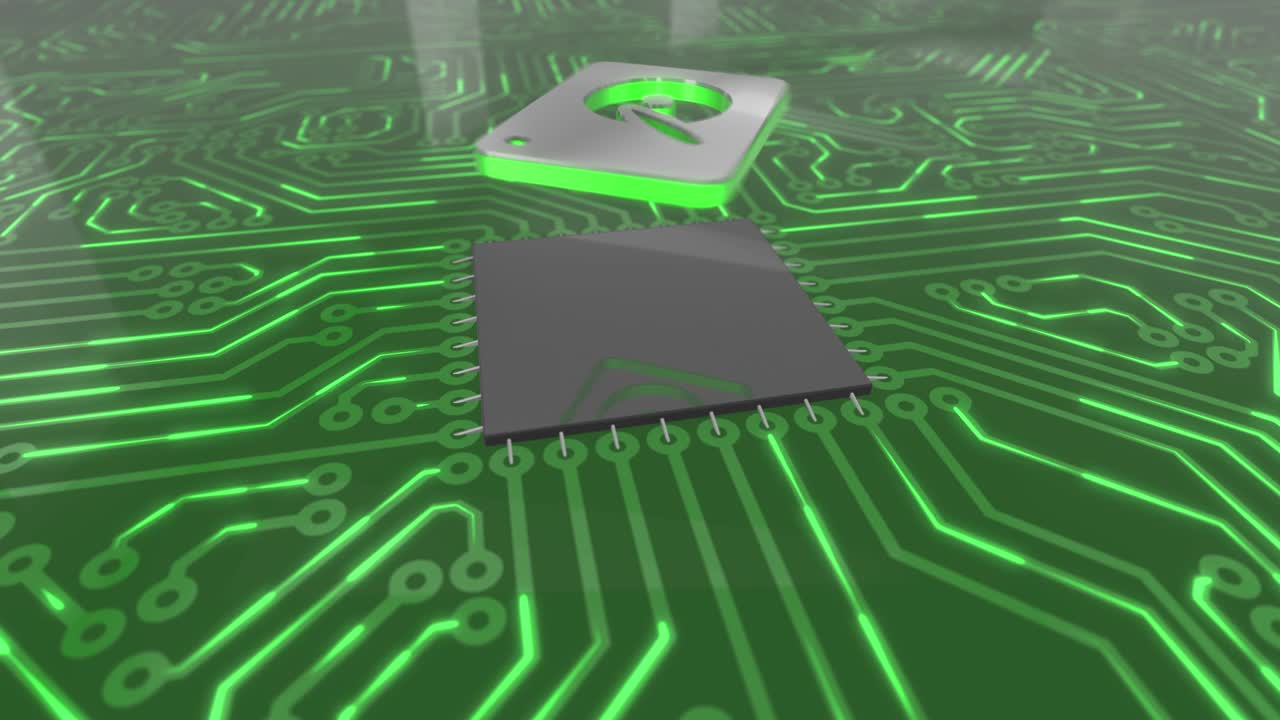 Dark green rotating computer circuit board concept hard drive loop 4K