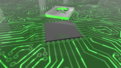 el concepto de la placa de circuitos giratorios de computadora de color verde oscuro es el bucle de disco duro 4k.