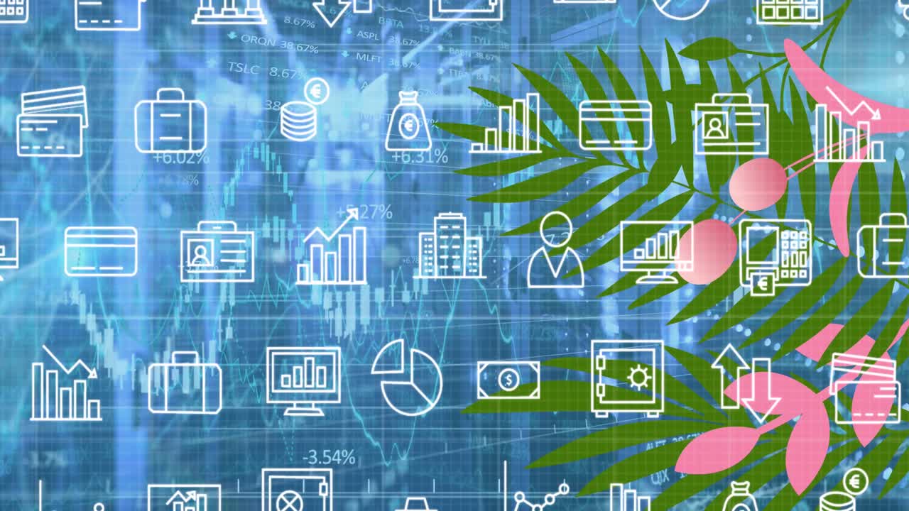 анимация падающих икон и листьев при обработке данных