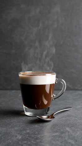 steaming hot chocolate or coffee in a glass cup