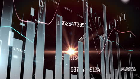 animation of financial data processing over dark background