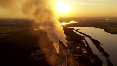 old smokestack of factory. pollution and smoke from chimneys of factory
