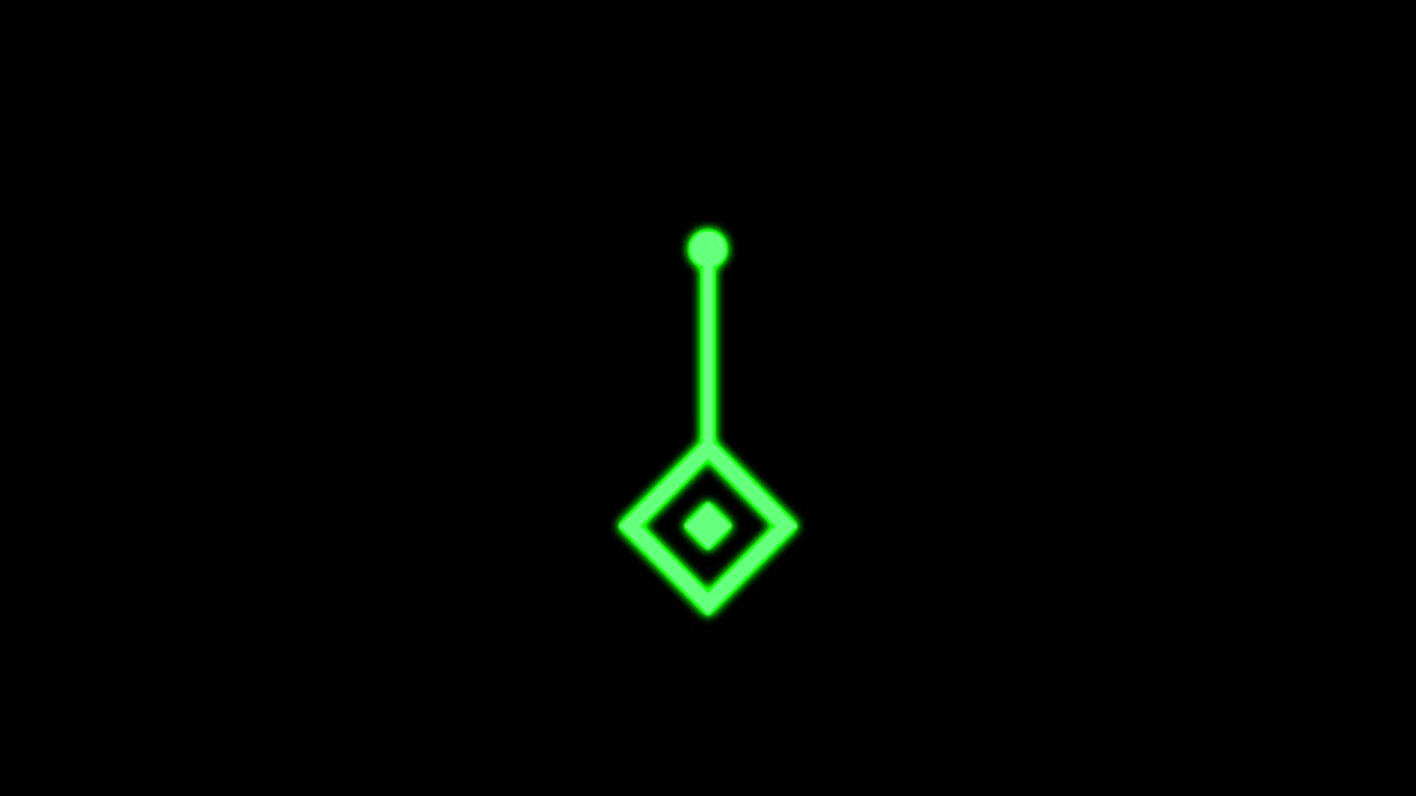 Pendolo geometrico verde oscillante su sfondo nero