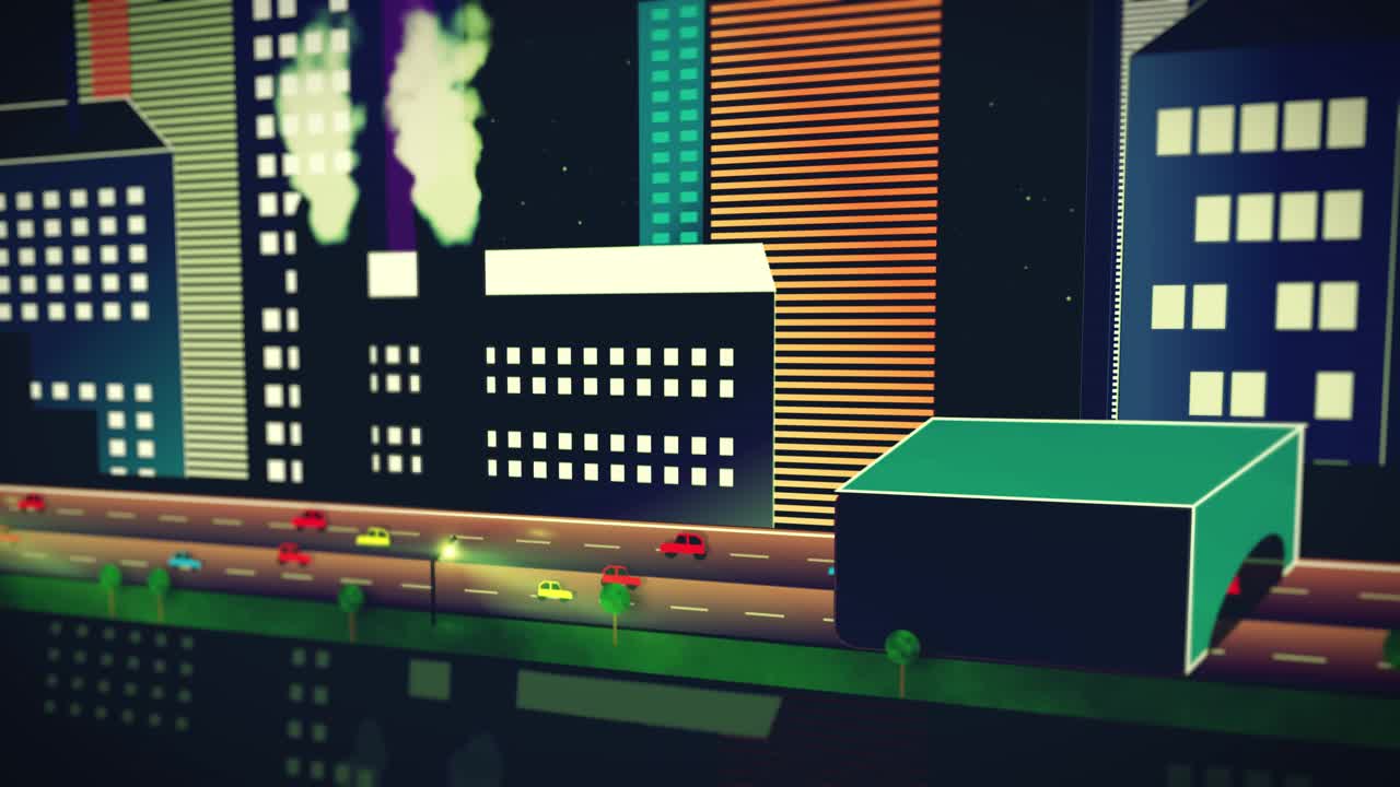 만화 스타일의 애니메이션 도시 스카이라인 - 자신만의 텍스트 로고를 추가할 수 있는 다른 지점 - 소개