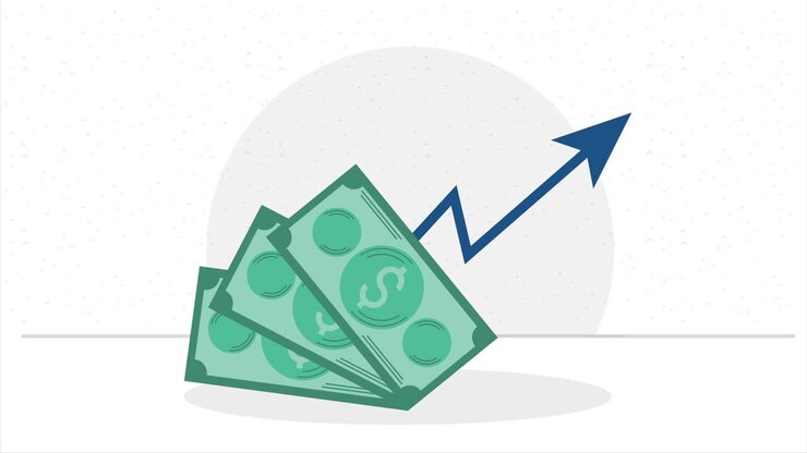 bills money dollars with arrow statistics animation