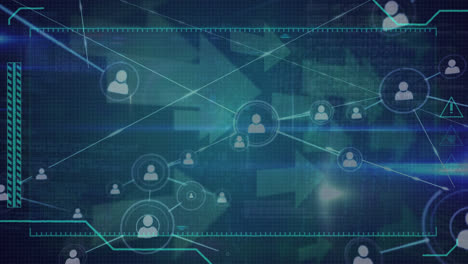 animación de la red de conexiones con personas iconos sobre flechas y procesamiento de datos