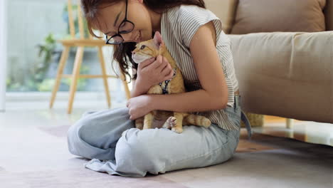 woman petting a cat