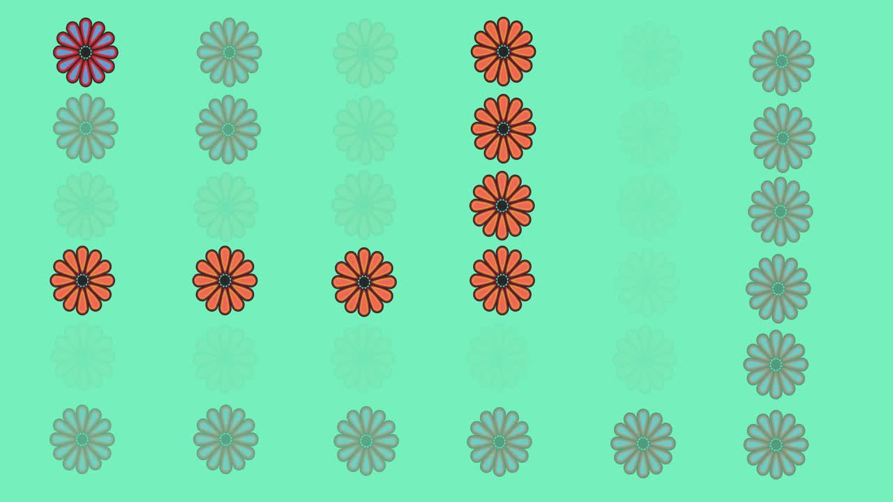 animación de flores de naranja sobre un fondo verde