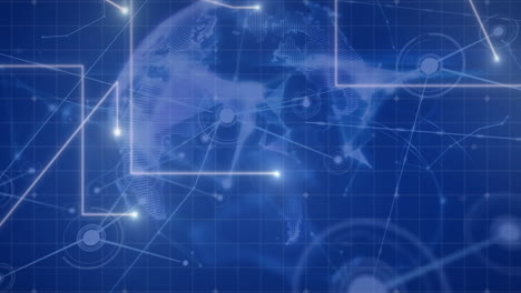animación del globo, procesamiento de datos digitales sobre senderos de luz brillante con conexiones