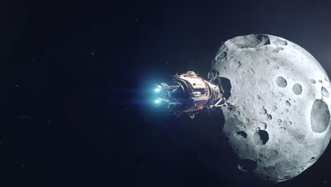 Futura-Nave-Minera-De-Asteroides-Acercándose-A-Un-Gran-Planetoide